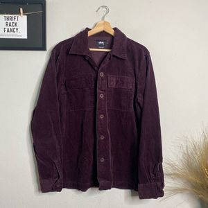 Stussy Shacket Corduroy Button Up Shirt Jacket Burgundy Size M